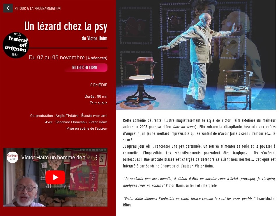 Screenshot 2023 10 28 at 16 51 25 UN LÉZARD CHEZ LA PSY Theatre Victor Haïm